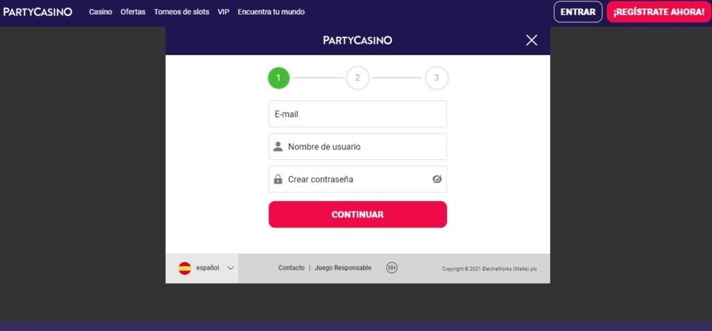 registrarse en el casino Partycasino
