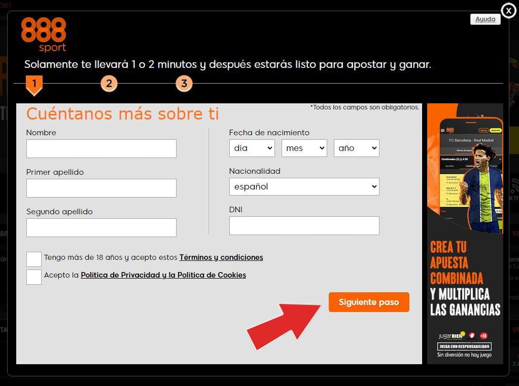 registro en la casa 888sport