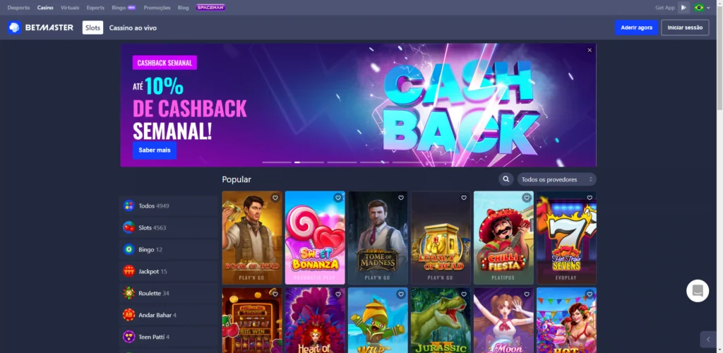 BETMASTER bônus cassino ao vivo