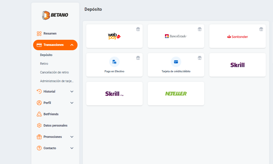 betano depositar dinero