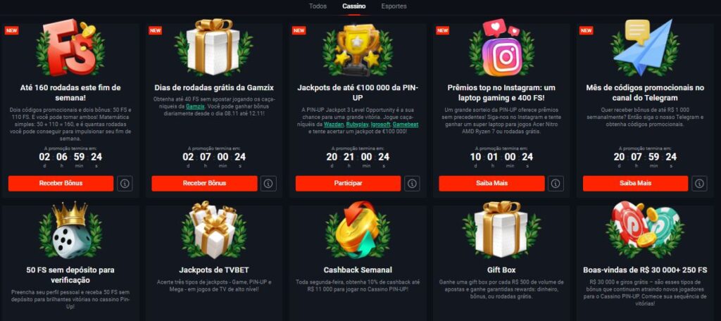 pinup bônus jogos slots