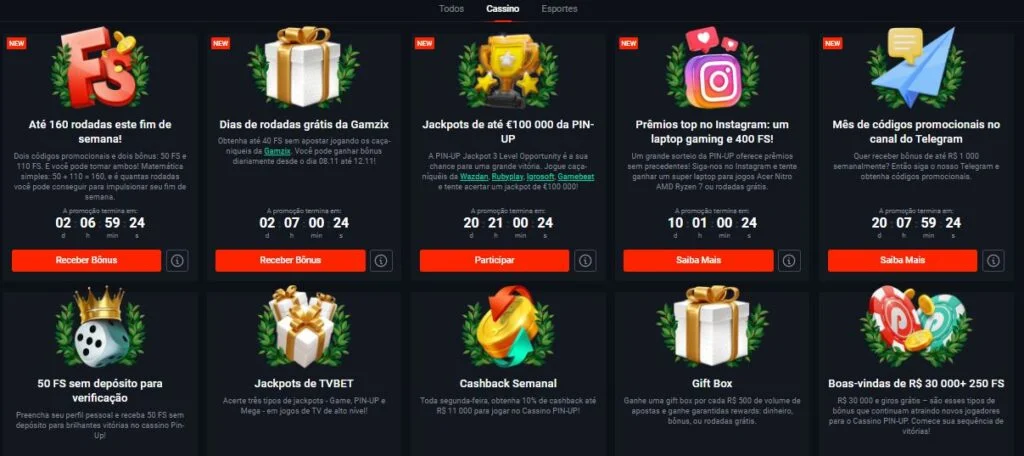 pinup bônus jogos slots