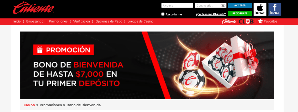 caliente bono casino en directo